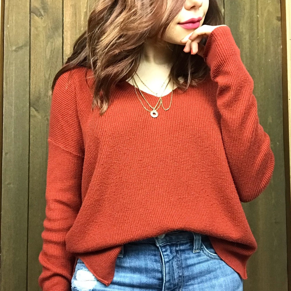 BP. Rust Orange V-Neck Long Sleeve Sweater size xs